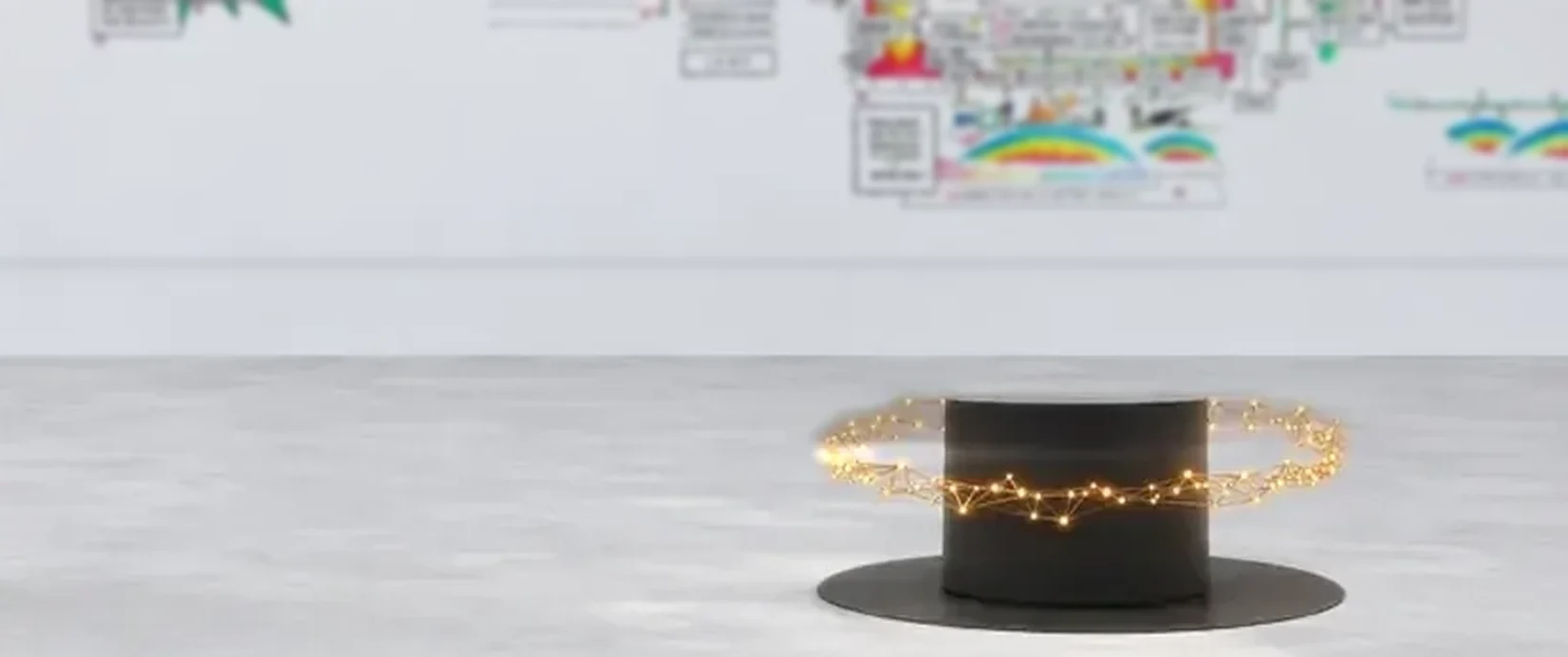 From the Player: the Framework Science drum close up, with a Structured Visual Thinking wall soft in the distance