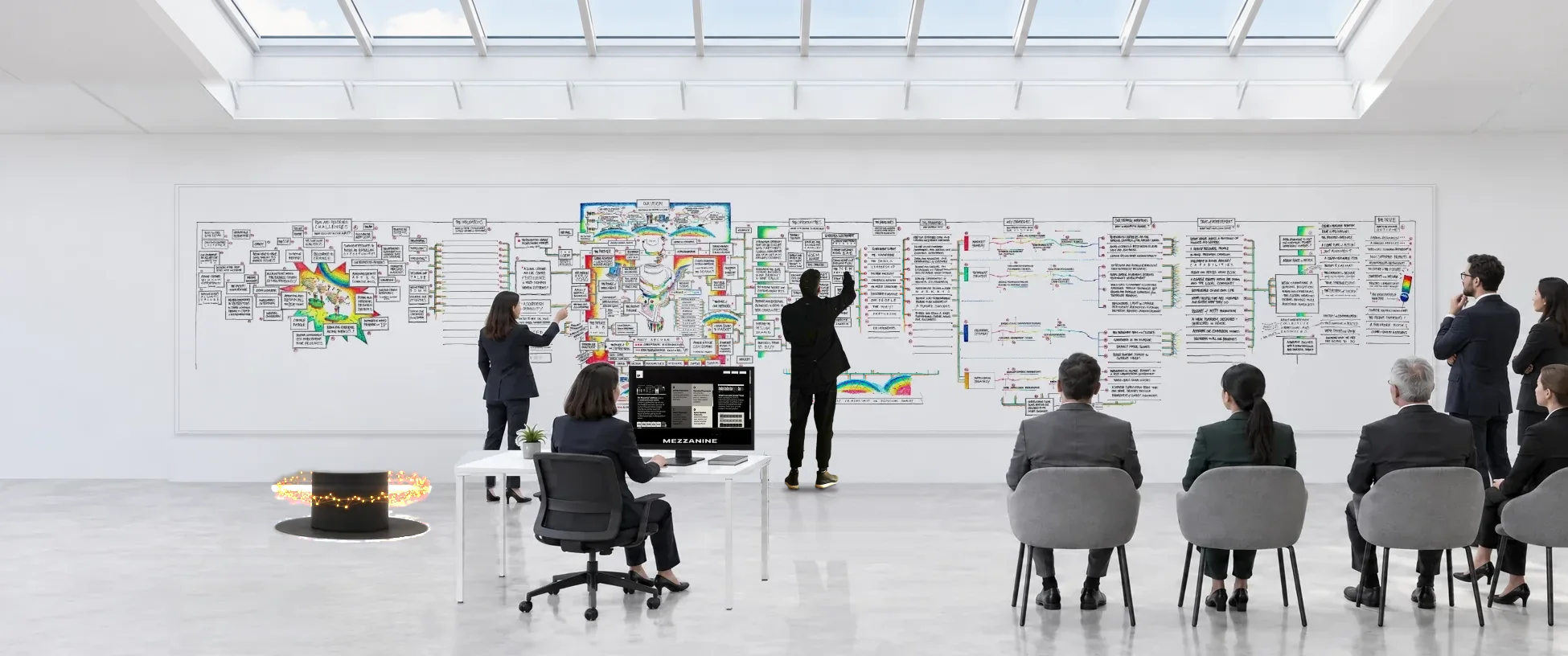 From the Player: John and a colleague building the picture on the wall while the client team reads it